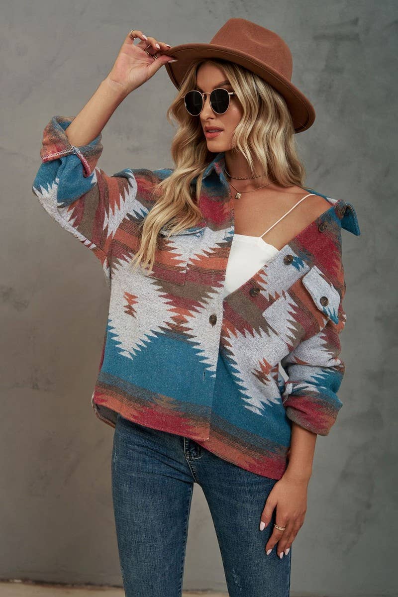 CWOCO0886_GEOMETRIC CROPPED LAPEL POCKET BUTTON COATS