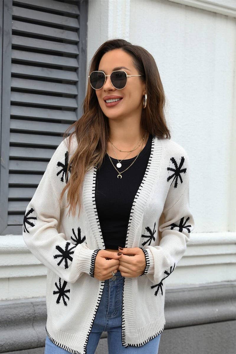 CWOCAL00802_BOAT NECK FLORAL JACQUARD KNIT CARDIGAN