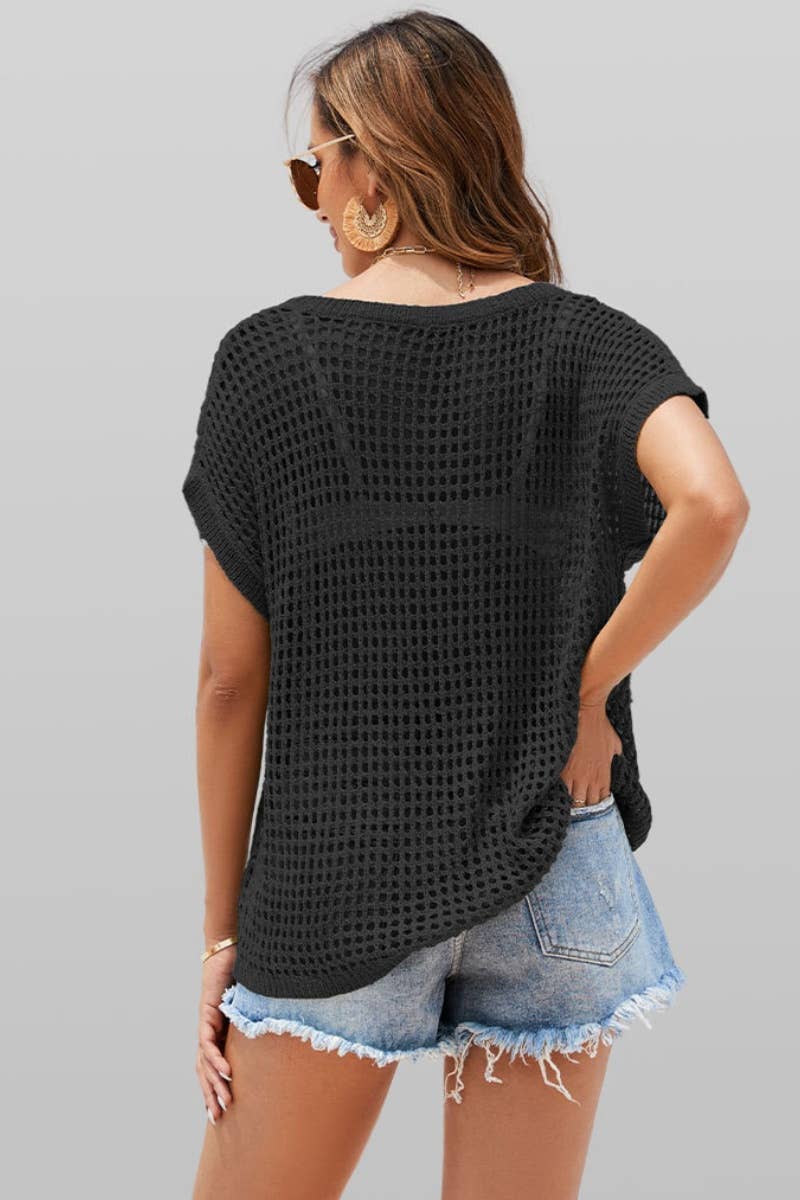 CWTBLS0762_BEACH SEXY KNIT CUT-OUT BATSLEEVE TOP