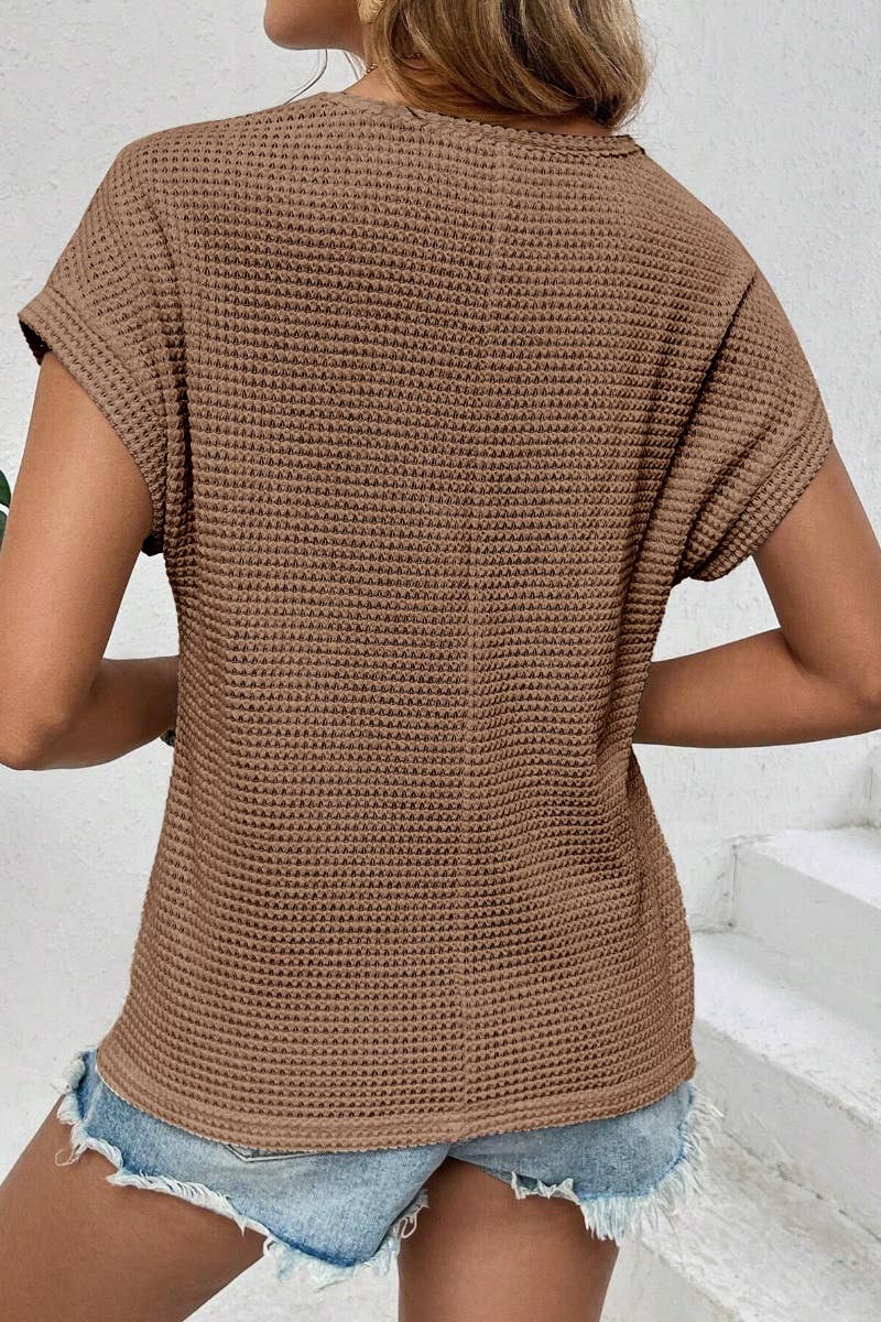 CWTBLS1129_SUMMER HOLLOW BREATHABLE SHORT SLEEVE TOP