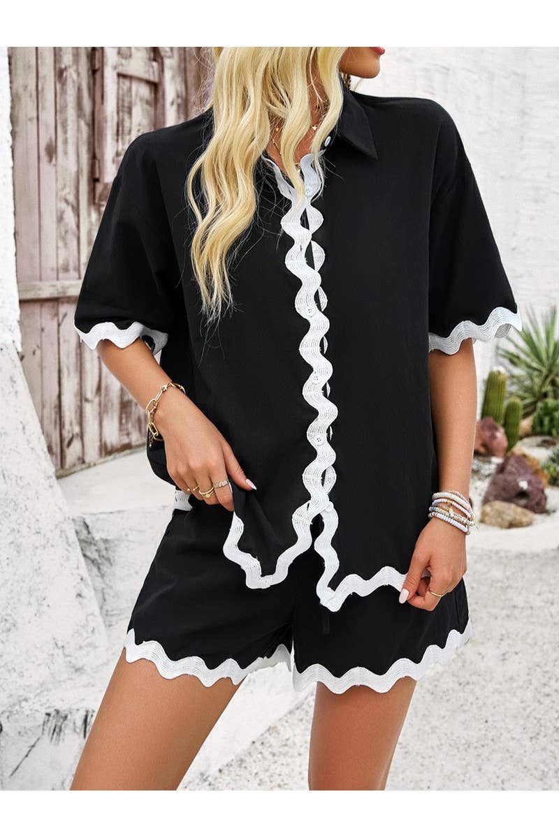 CWSTB0684_Casual Lace Shirt Shorts Set