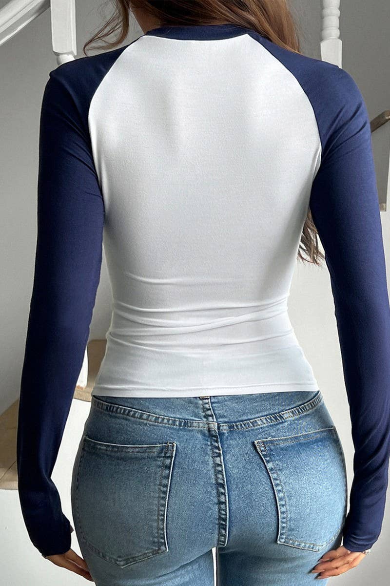 CWTTL2026_SEXY ROUND NECK CONTRAST COLOR LONG SLEEVE T-SHIRT