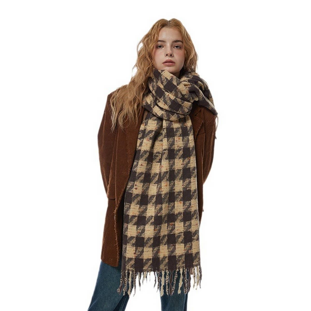 Houndstooth Scarf ? Soft Faux Cashmere Winter Wrap