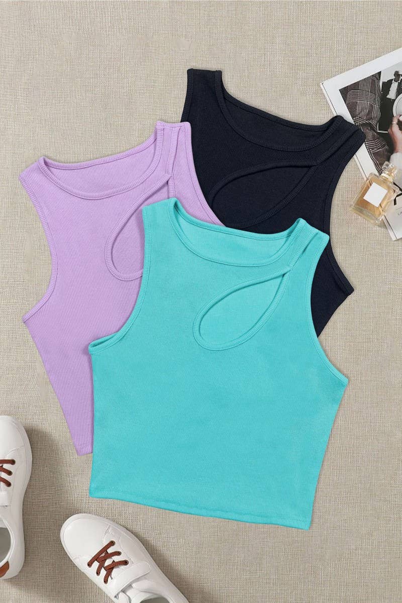 CWTTK0818_SOLID COLOR HOLLOW SLIM SHORT CAMISOLE