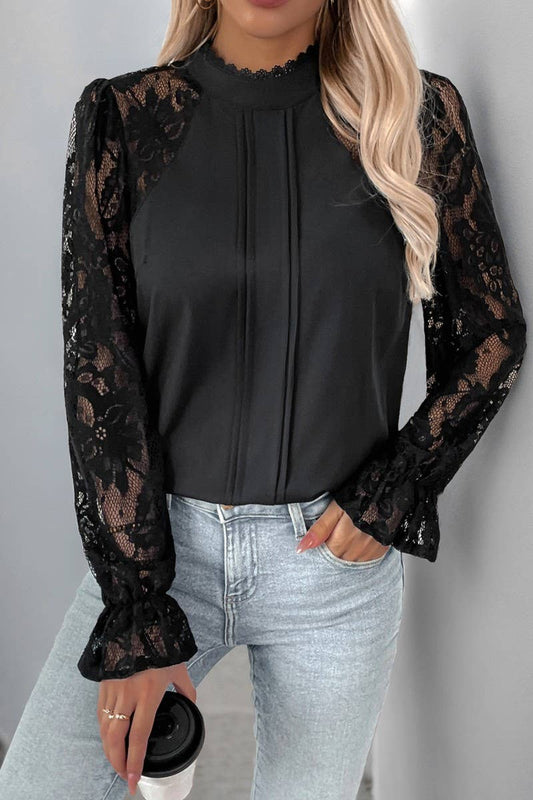 CWTBLL2316_COMMUTER LACE STITCHING ROUND NECK PULLOVER SHIRT