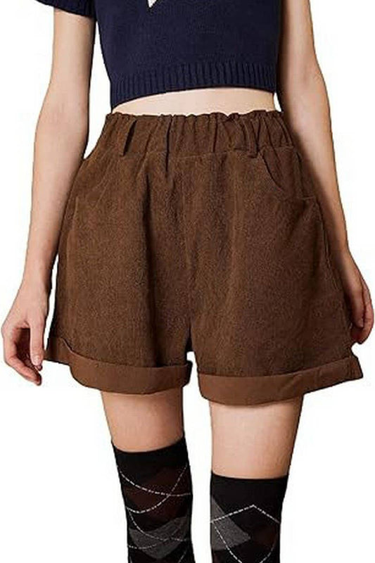 CWBSP0570_CORDUROY PAPERBAG WAIST ELASTIC STRAIGHT SHORTS
