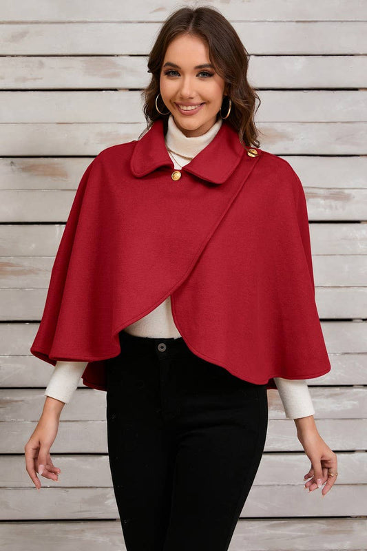 CWOCO0951_SOLID COLOR SHORT CAPE SHAWL COAT