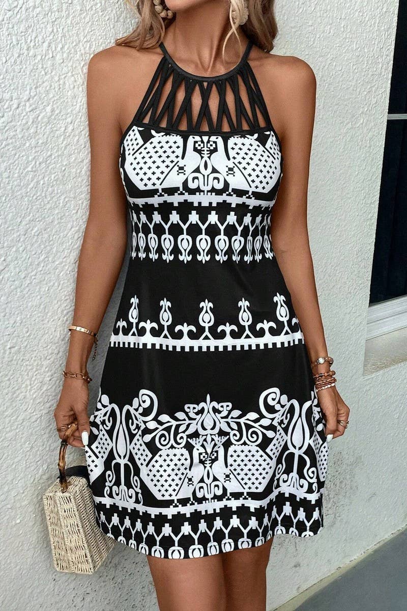 CWDSD7526_SUMMER NEW SUSPENDER PRINT VERSATILE DRESS