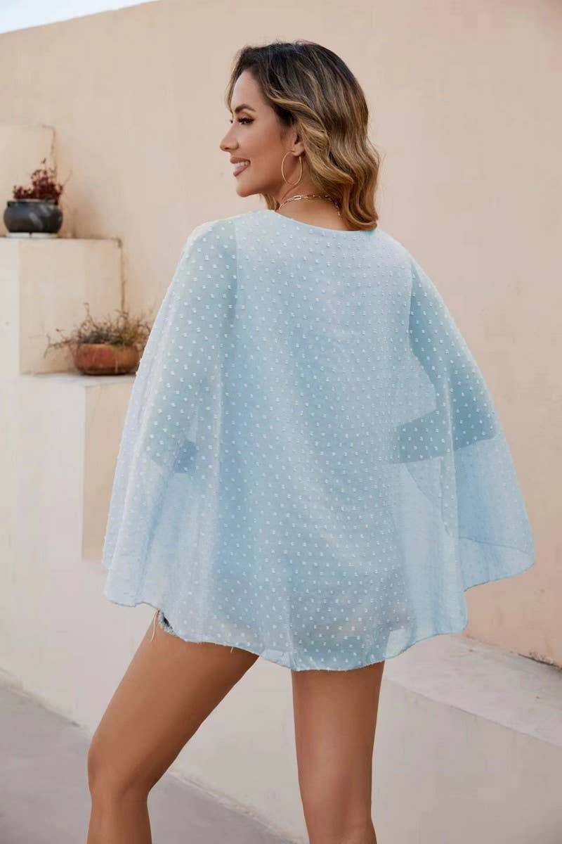 CWTBLS2234_CAPE STYLE LOOSE ROUND NECK CHIFFON BLOUSE