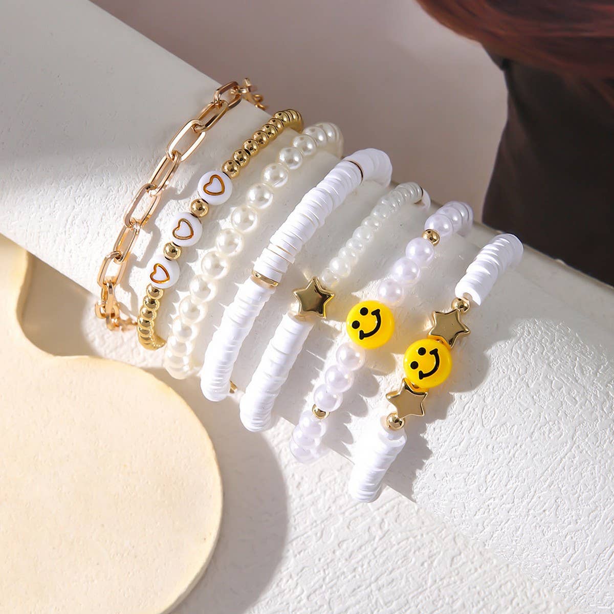 RAINBOW IMITATION PEARL 8-PIECE BRACELET SET_CWMM3511