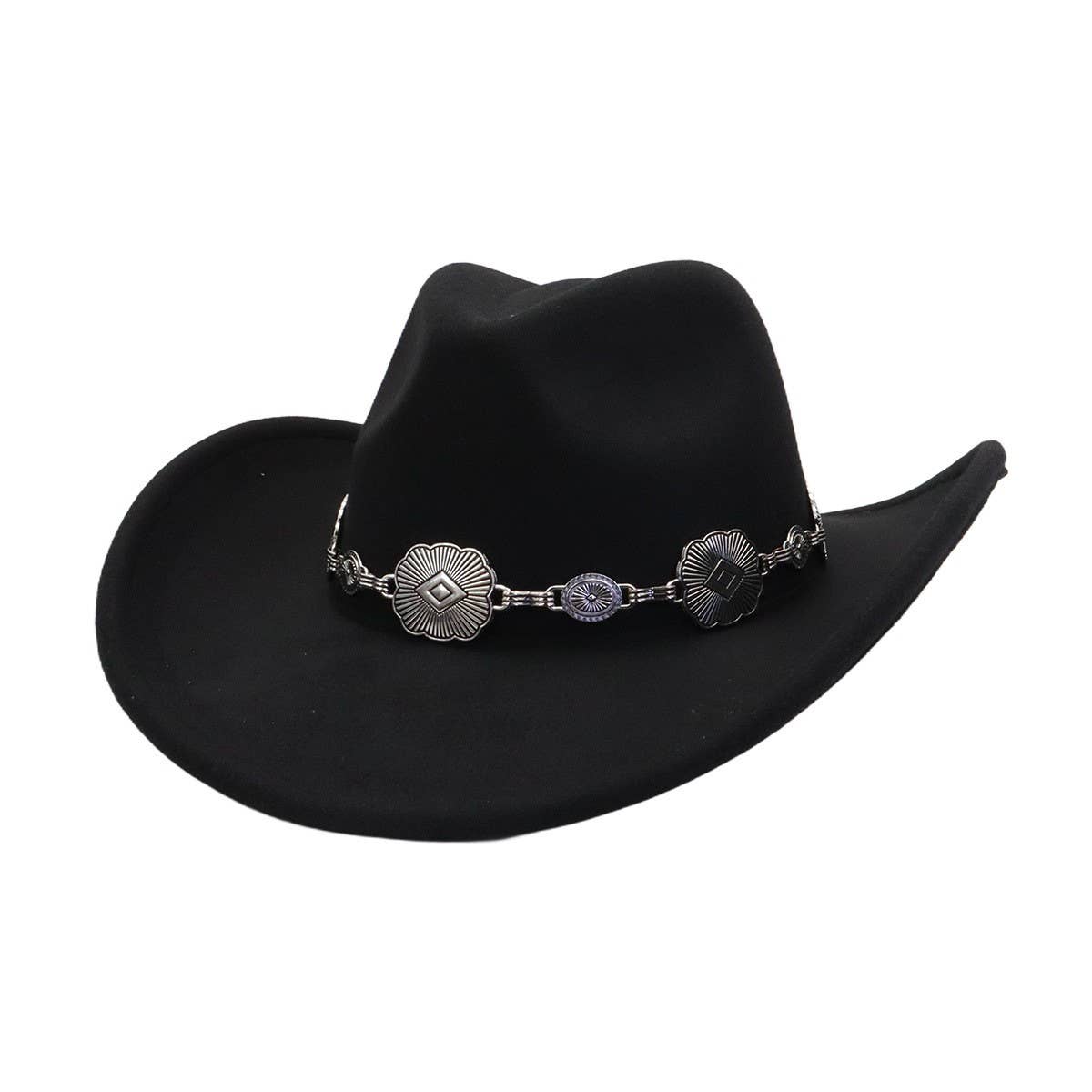 Western Ethnic Wool Felt Cowboy Fedora Hat_CWAH04444