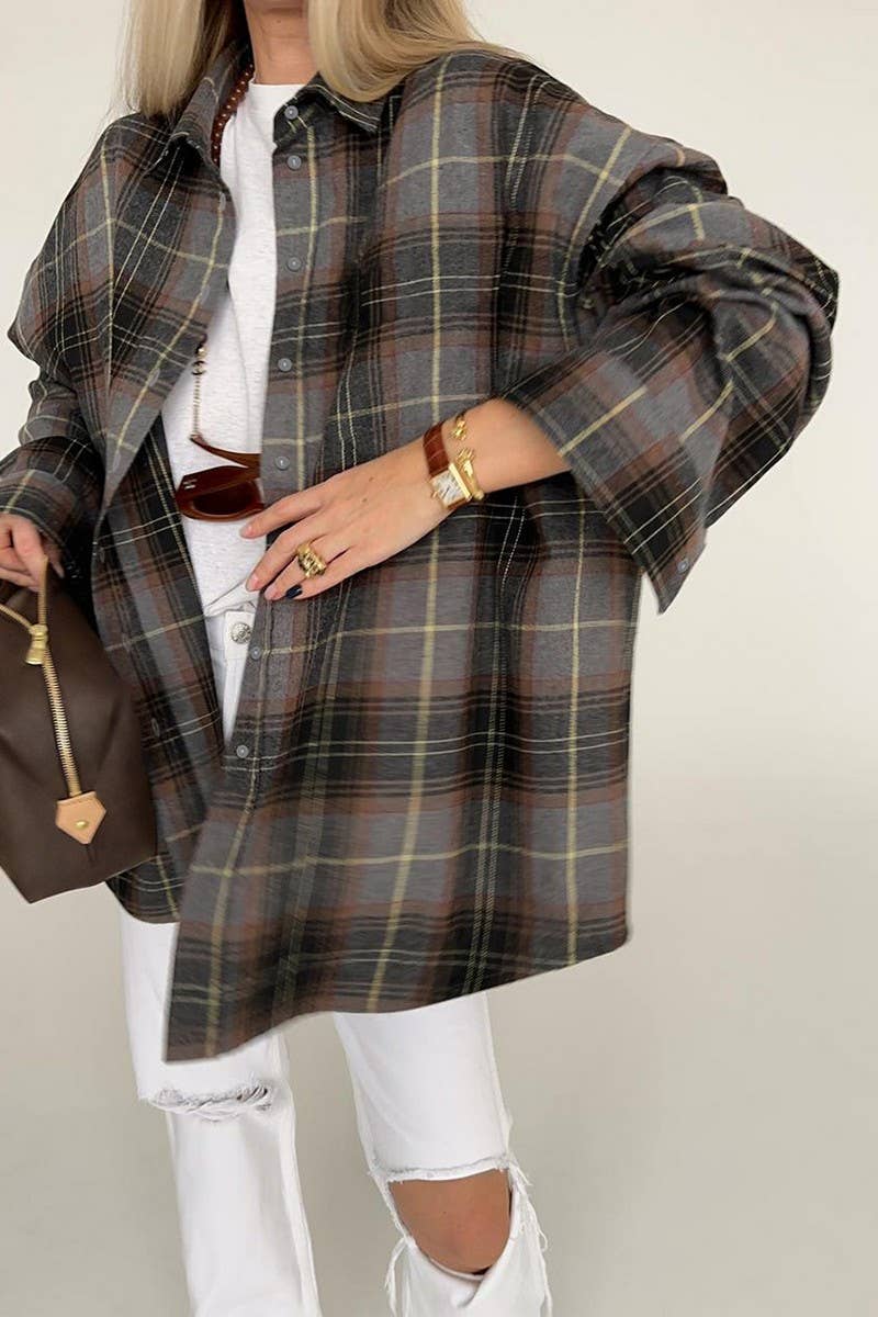CWTBLL00566_CASUAL LOOSE PLAID LONG-SLEEVED SHIRT TOP JACKET