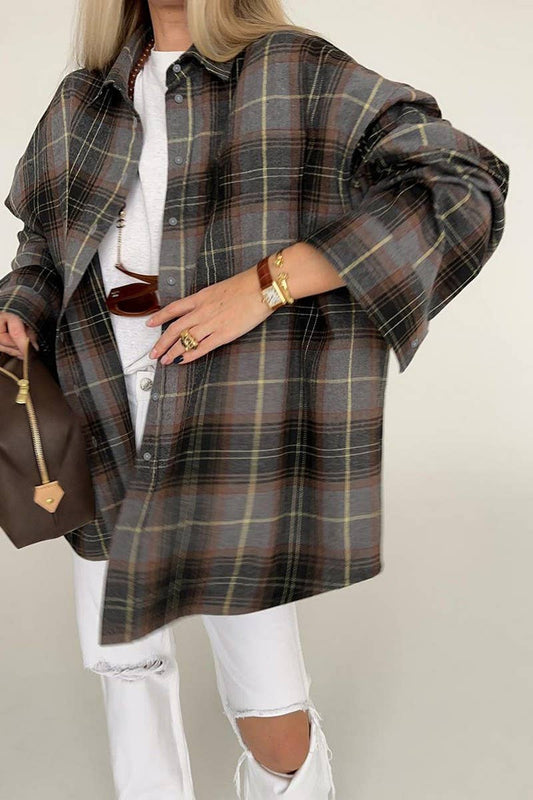 CWTBLL00566_CASUAL LOOSE PLAID LONG-SLEEVED SHIRT TOP JACKET