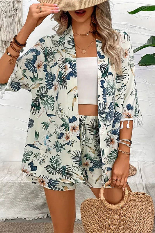 CWSS1124_LOOSE BEACH PRINTED TASSEL SHORT TWO-PIECE