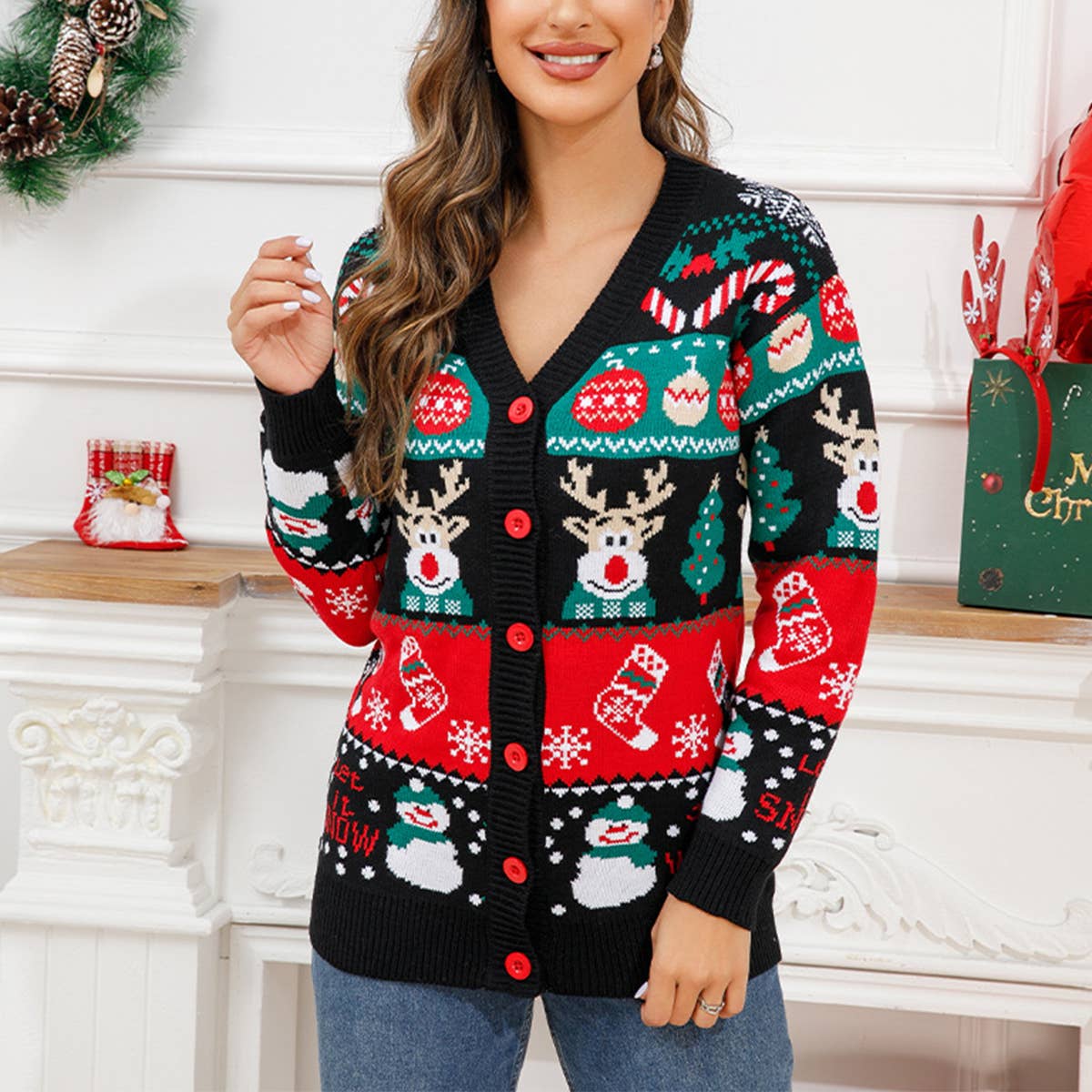 CARTOON JACQUARD CREW-NECK CHRISTMAS SWEATER