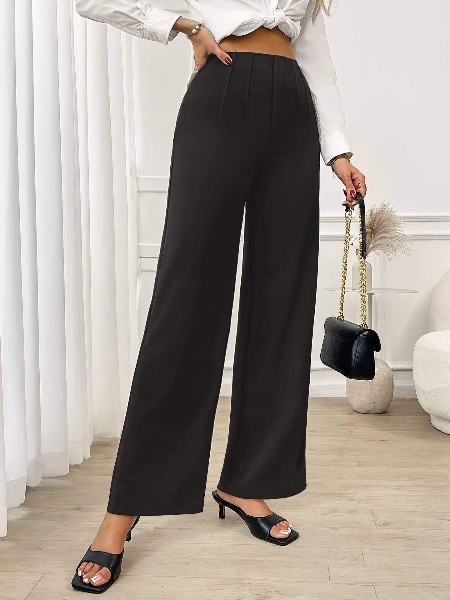 Fashion wide leg pants straight stretch trousers