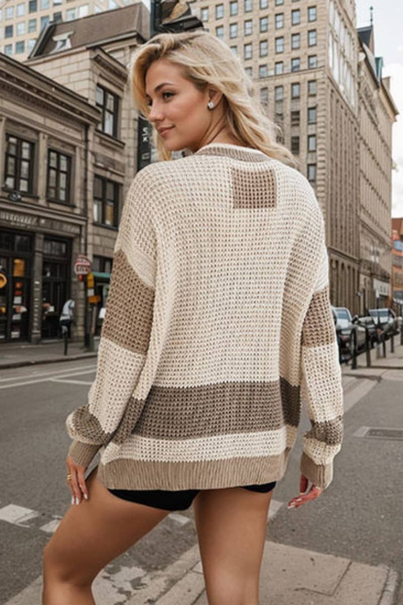 CWOSWL6741_V-NECK LONG SLEEVE COLOR MATCHING CARDIGAN