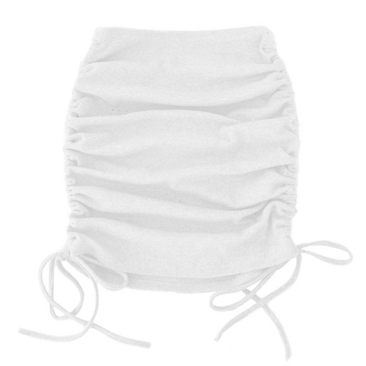 KNITTED SIDE DRAWSTRING STRETCH PLEATED SKIRT
