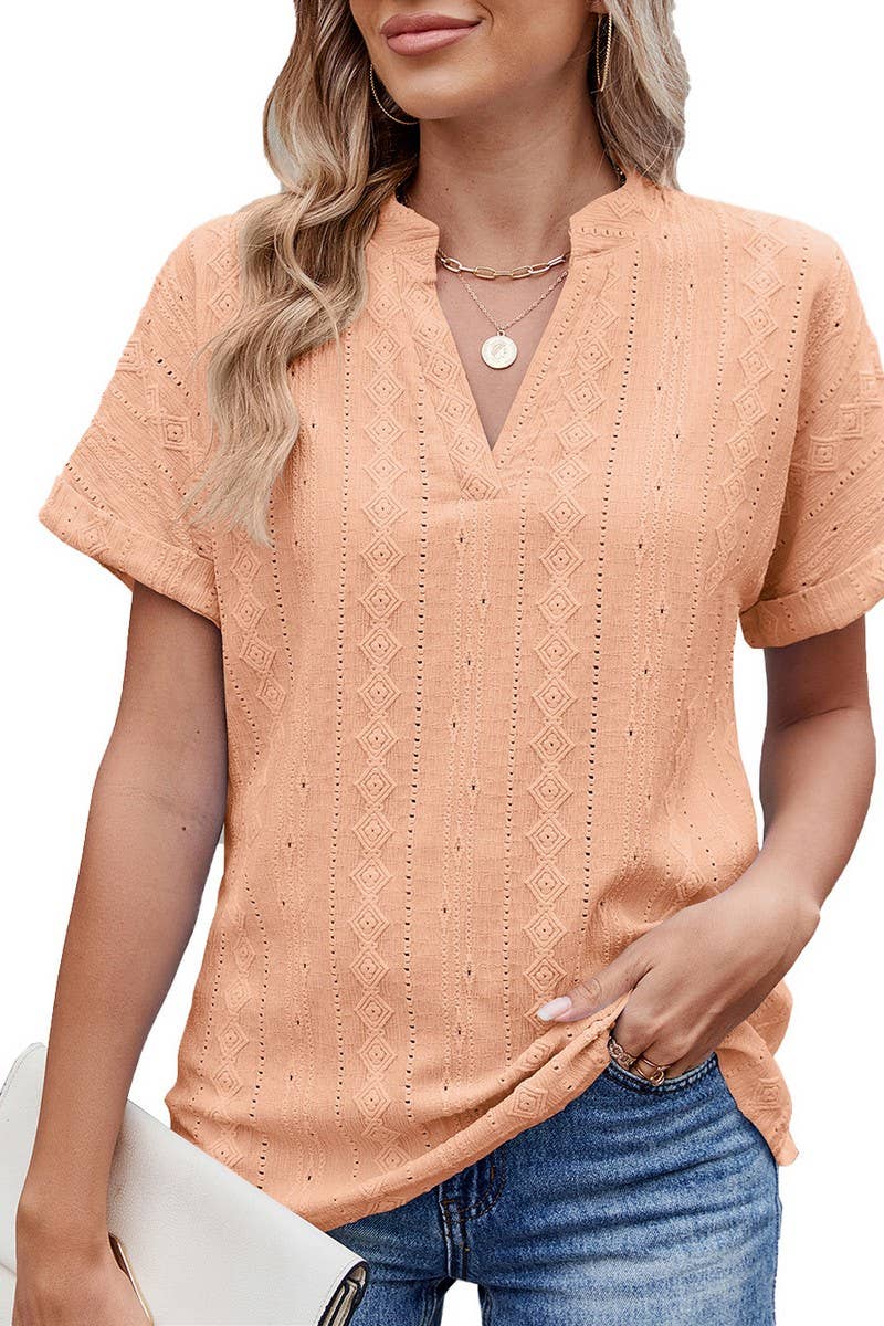 CWTBLS1723_SOLID COLOR V-NECK LOOSE CASUAL T-SHIRT TOP