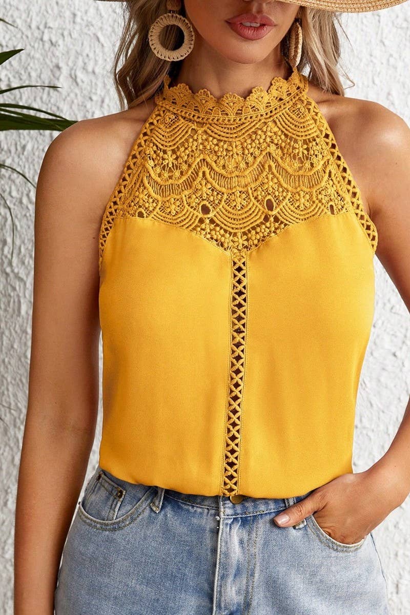 CWTTSL0332_SUMMER NEW FASHION HOLLOW LACE VEST TOP