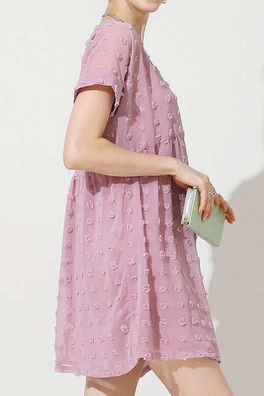 CWDSD10343_DOT CHIFFON SHORT LOVELY V NECK RESS