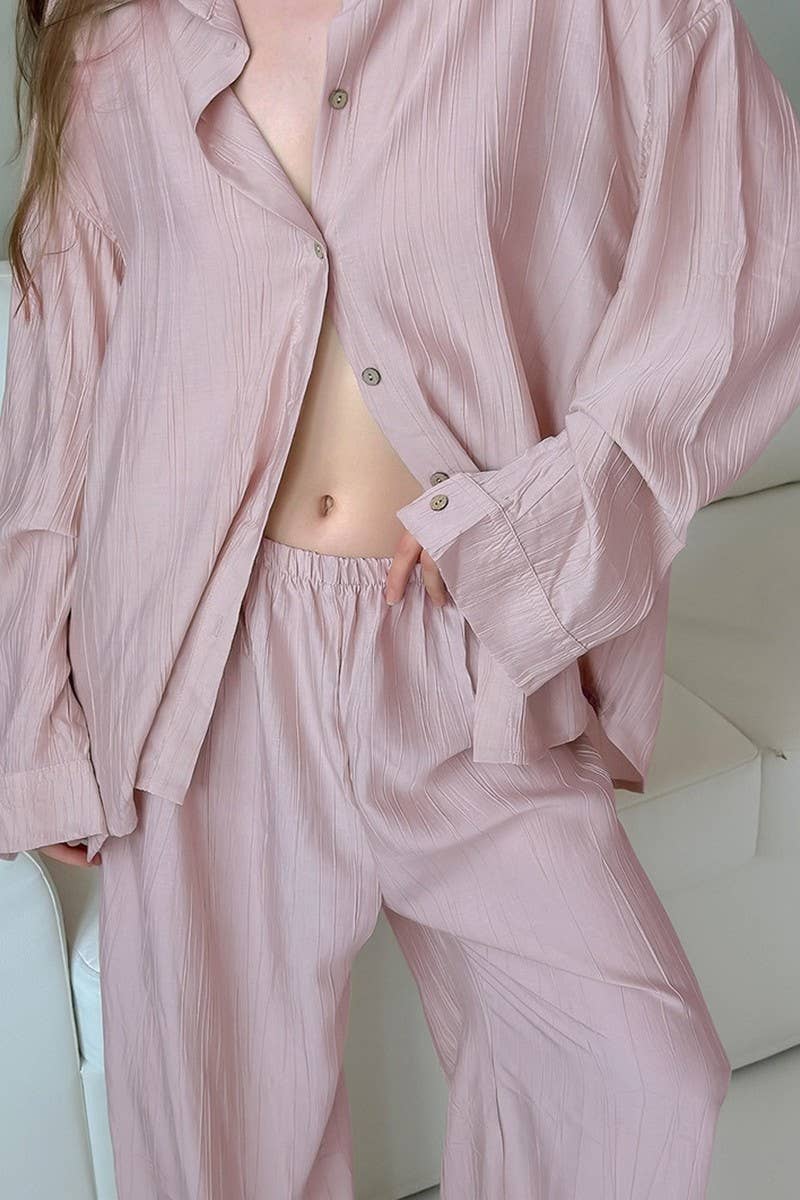 CWSPJ0296_SOLID COLOR LONG SLEEVE LONG PANTS PAJAMA SET