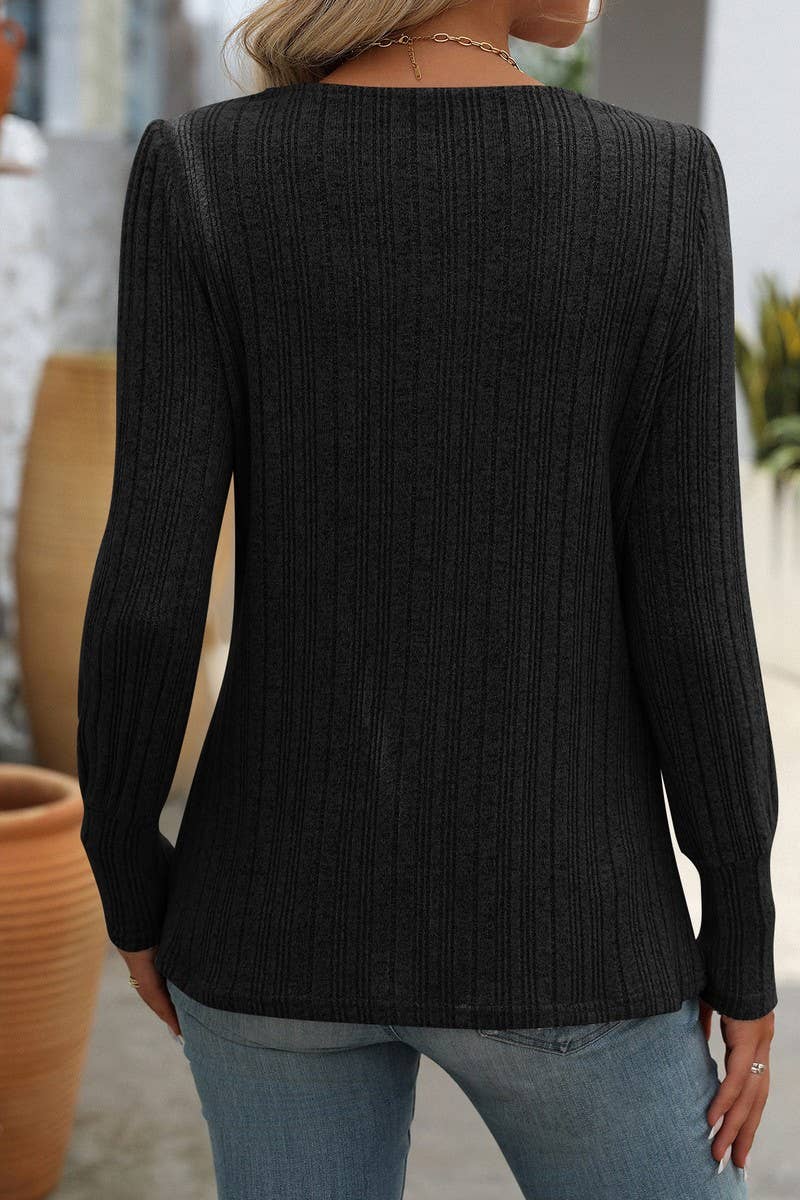 CWOSWL6829_SQUARE NECK BRUSHED SOLID COLOR LONG SLEEVE TOP
