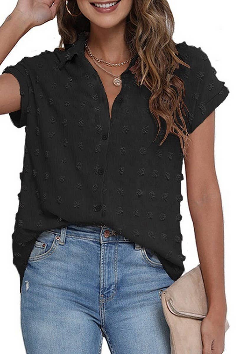 CWTBLS0614_ BUTTON SHORT SLEEVE SHIRT BLOUSE TOP