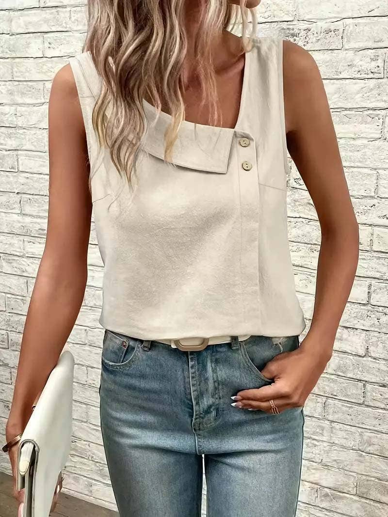Casual slanted neck sleeveless pullover T-shirt