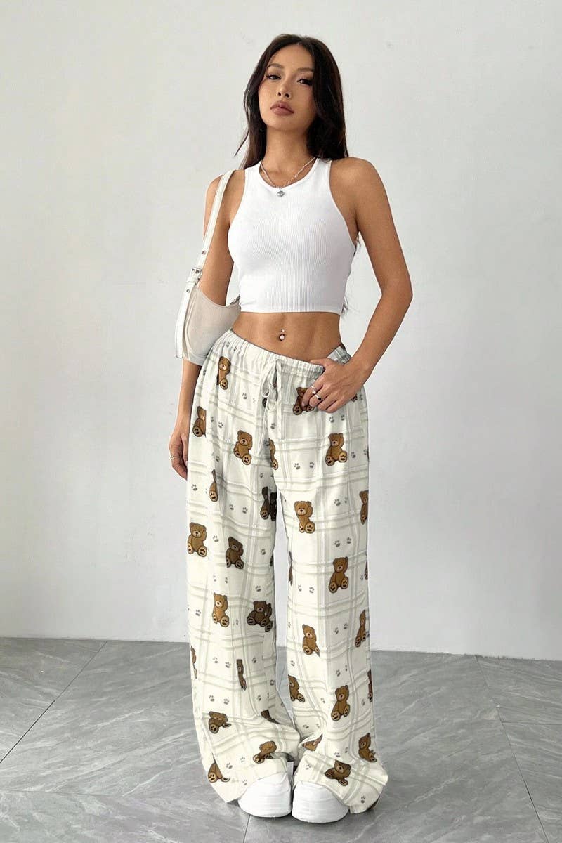 CWBLP2084_ELASTIC WAIST PRINTED LOOSE STRAIGHT LOUNGE PANTS