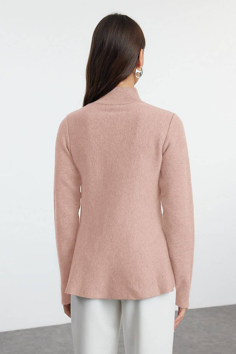 CWOSWL6956_SOLID COLOR HALF-HIGH COLLAR KNITTED SWEATER