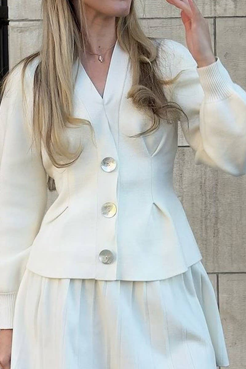 CWOSWL07509_V-NECK BUTTON LONG-SLEEVED KNITTED SWEATER