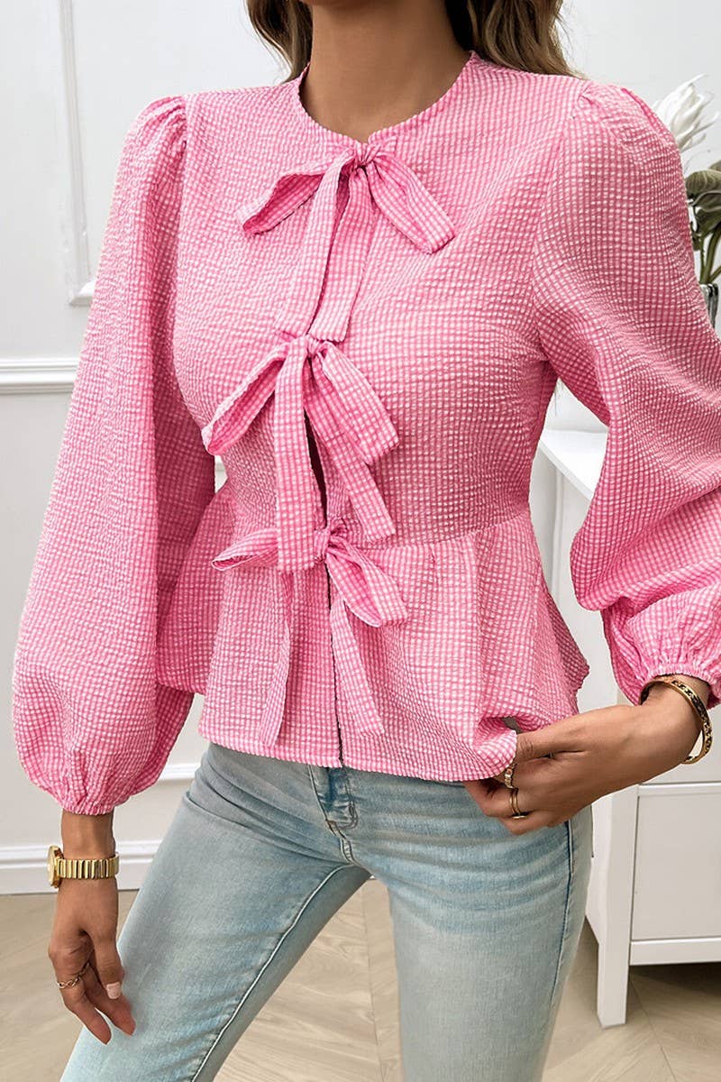 CWTSTL1419_PUFF SLEEVES ROUND NECK LOOSE LONG SLEEVES