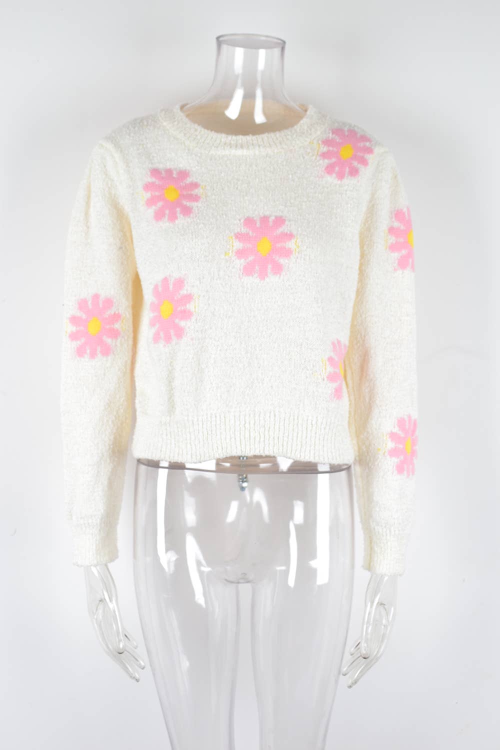 DAISIES ROUND NECK FLOWER KNIT FASHION SWEATER