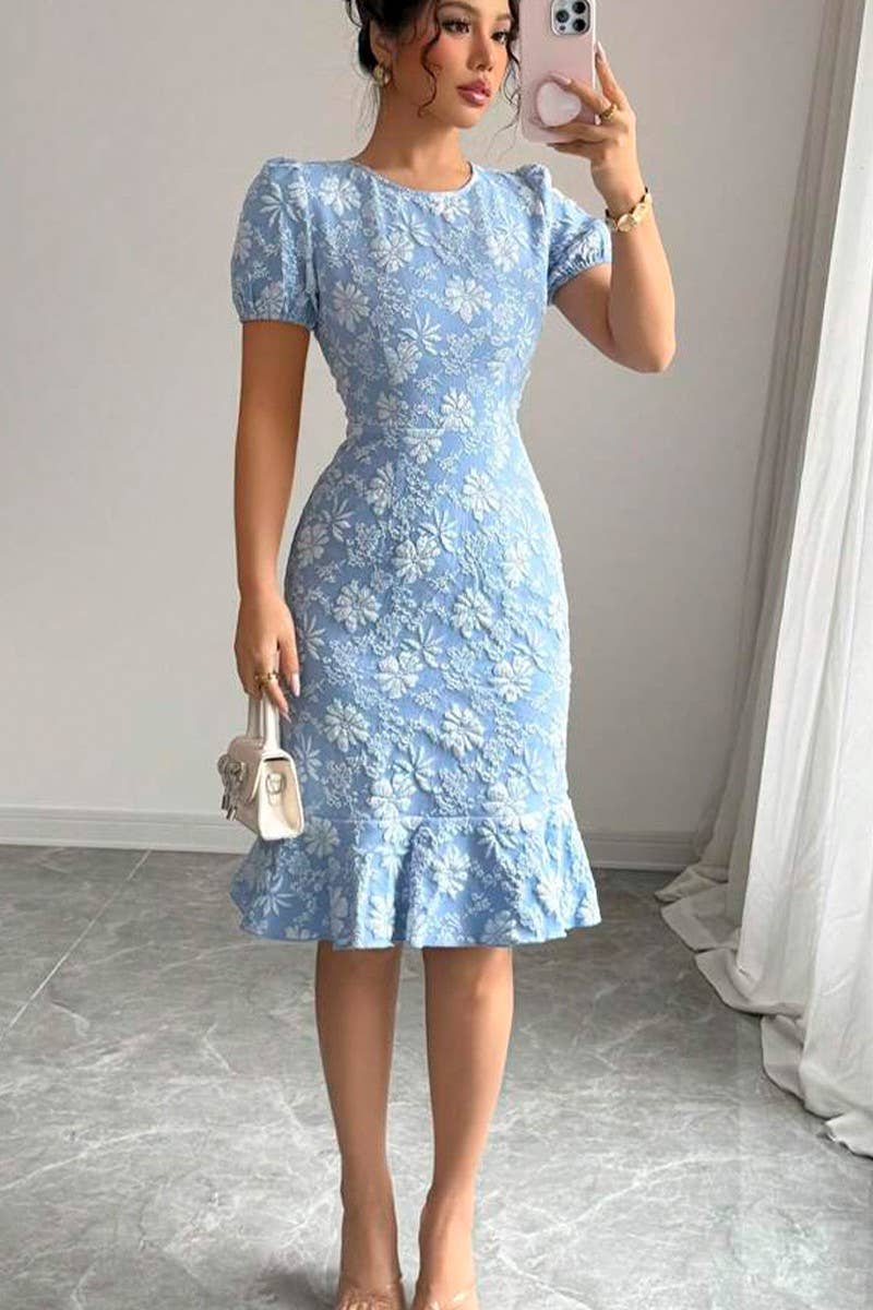 CWDSD8632_SUMMER DAISY EMBOSSED SLIM FISHTAIL SKIRT