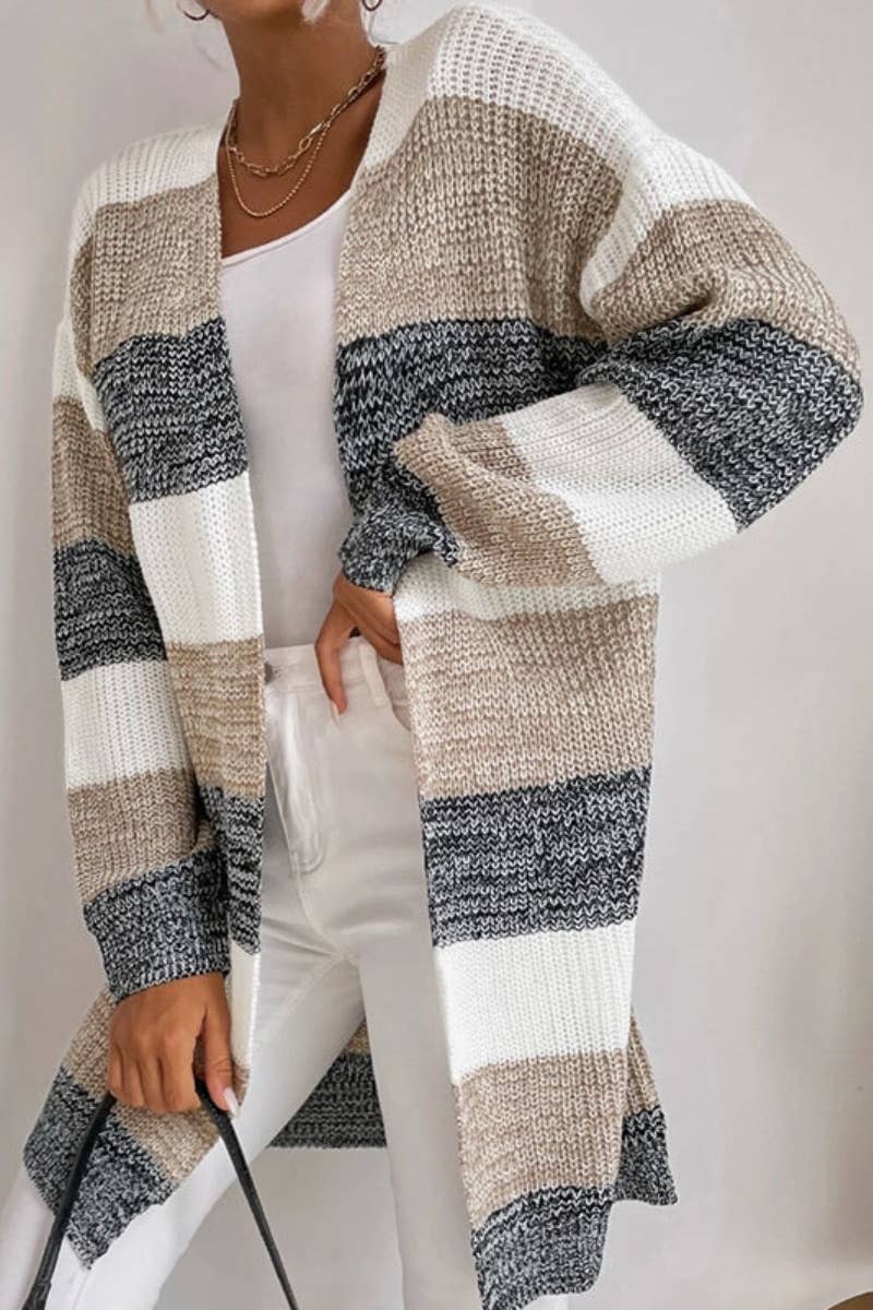 CWOCAL1578_FALL LOOSE STRIPED BUTTON-DOWN CARDIGAN