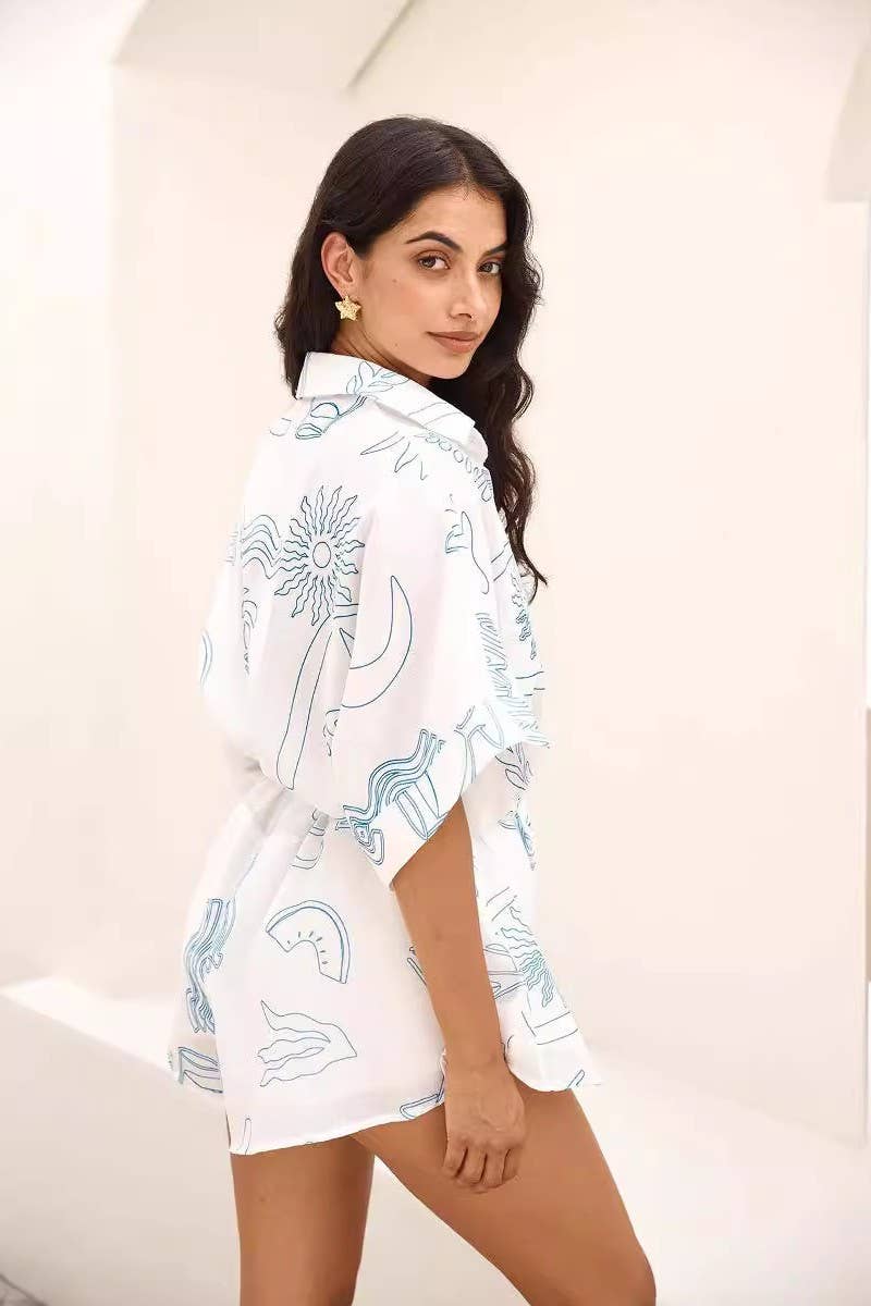 CWSJS1653_LAPEL MID-LENGTH SLEEVE TIE SHORT JUMPSUIT