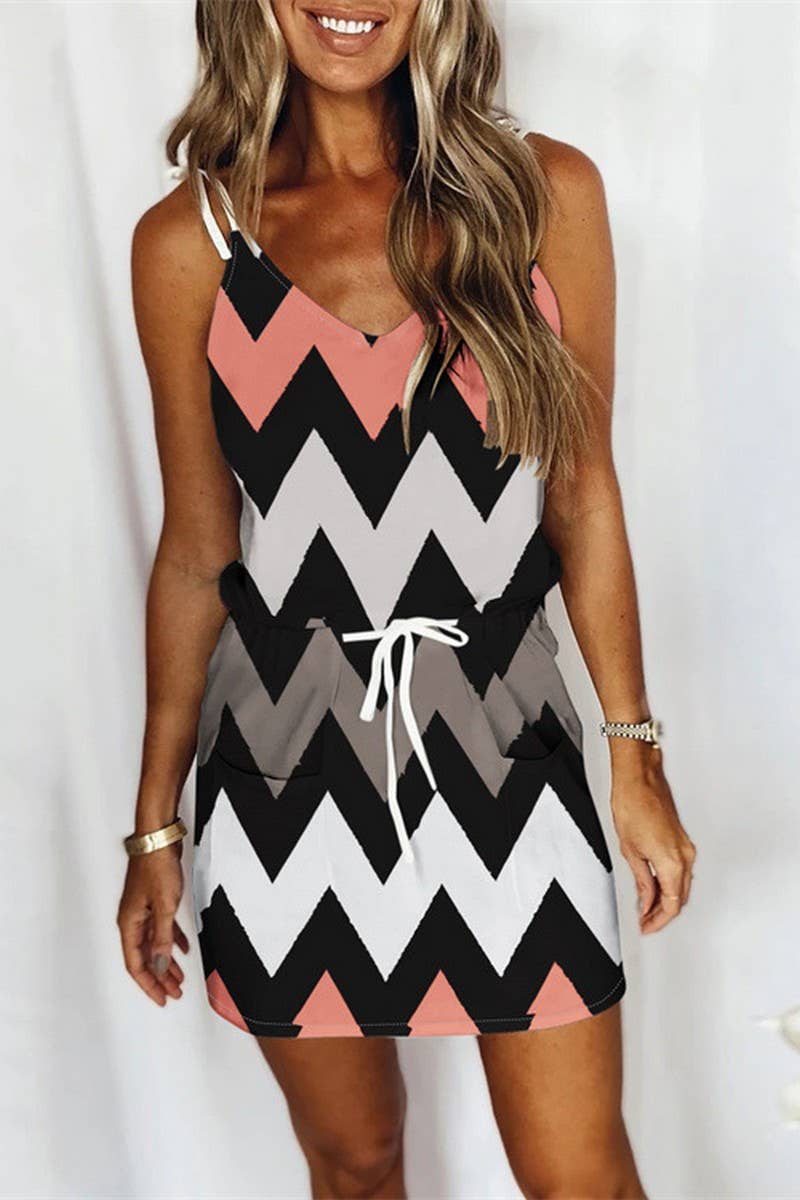 CWDSD8920_V-NECK WAVY STRAP DRESS WITH ADJUSTABLE WAIST