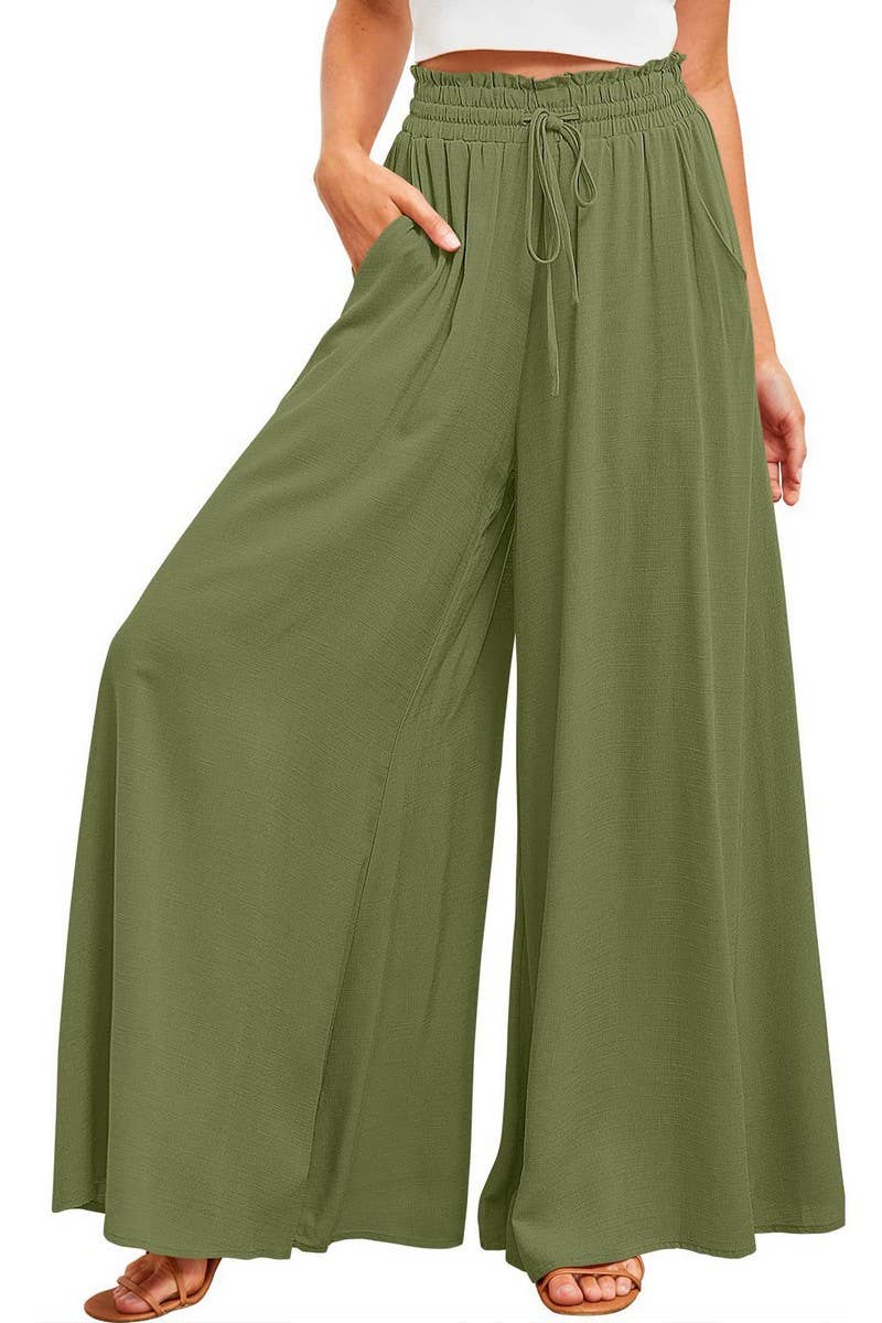 CWBLP0710_CASUAL ELASTIC WAIST WIDE LEG PANTS