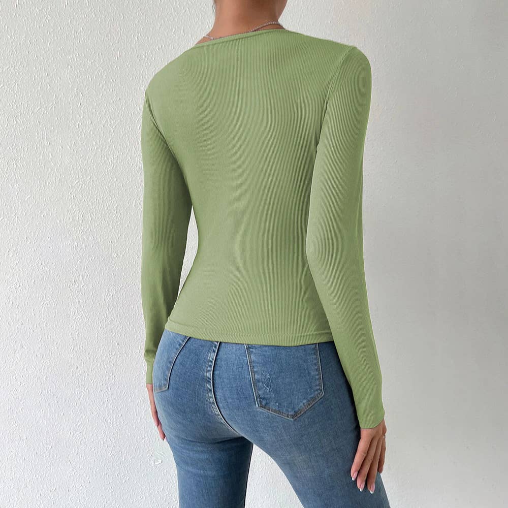 COMFORTABLE HOLLOW SLIM KNIT LONG SLEEVE T-SHIRT