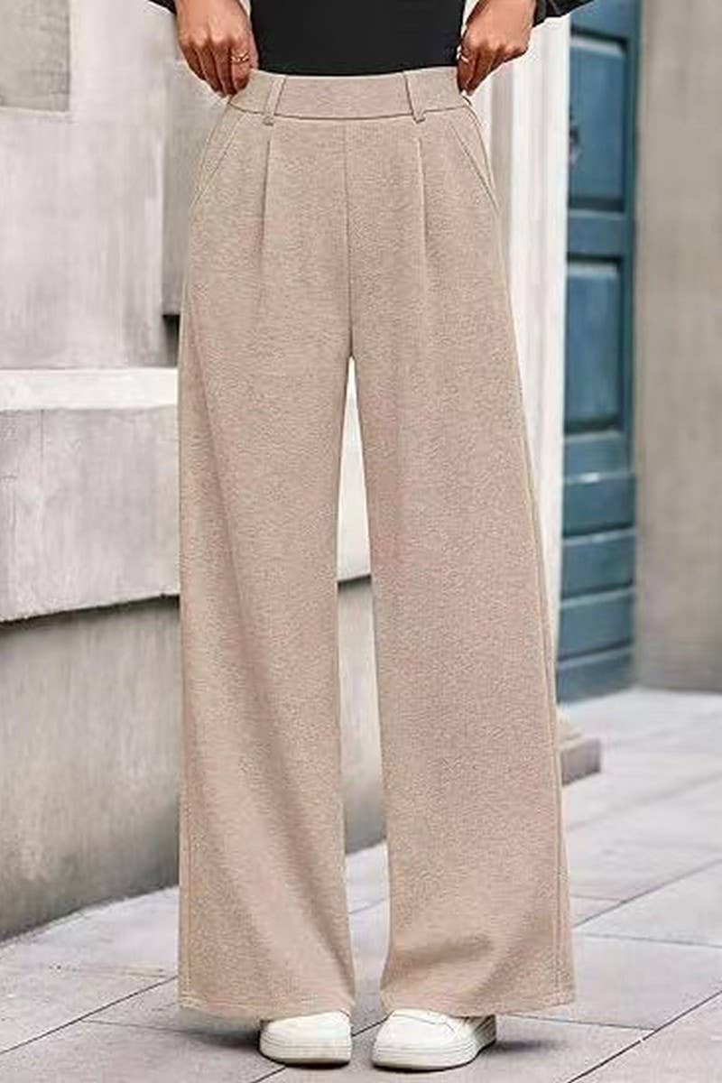CWBLP01063_RIBBED WIDE LEG PANTS WOMEN LOOSE STRAIGHT