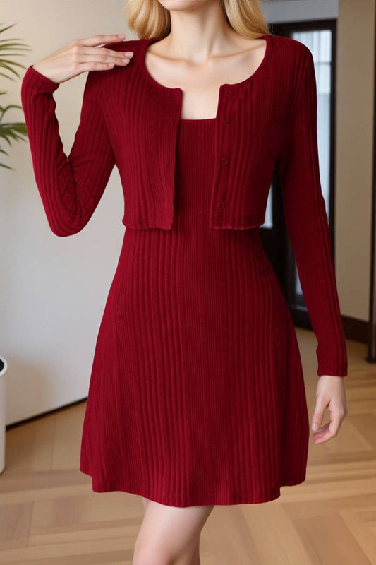 CWDSD10526_LONG-SLEEVED VEST DRESS WITH SLIM FIT TWO-PIECE