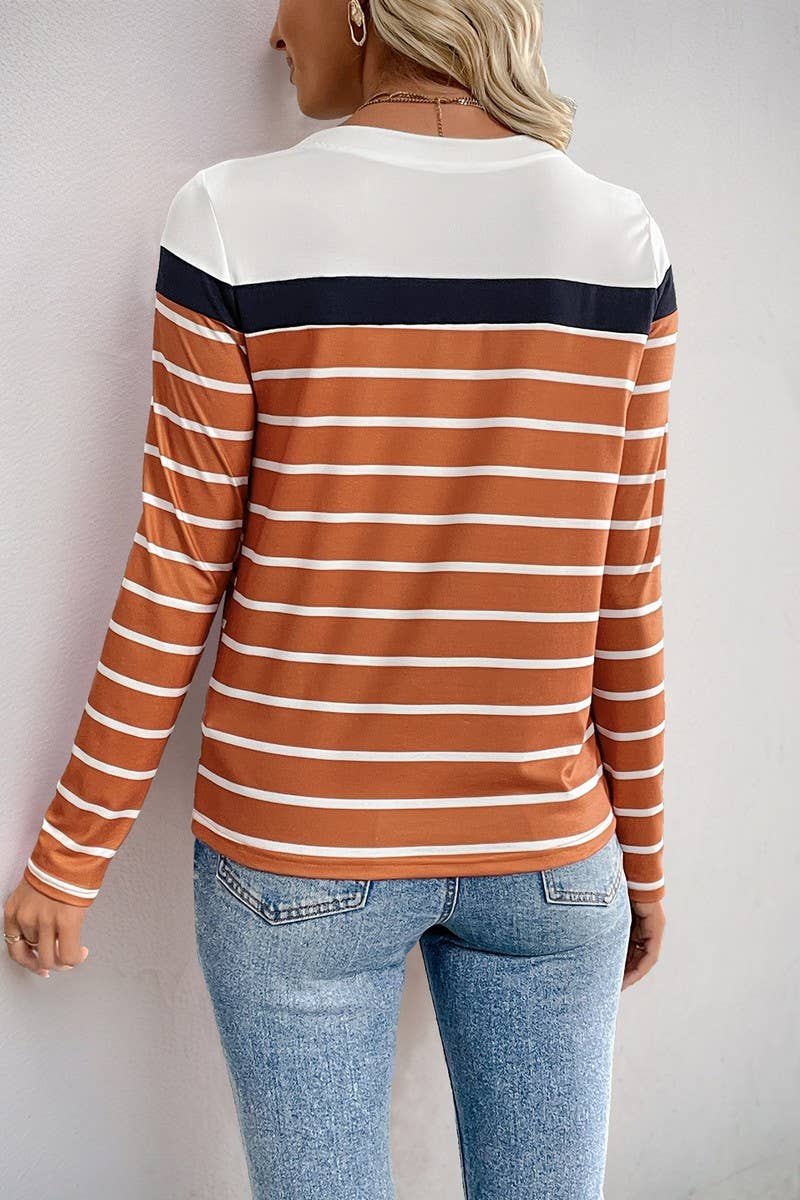 CWTBLL4034_CASUAL CREW NECK STRIPED LONG SLEEVE TOP