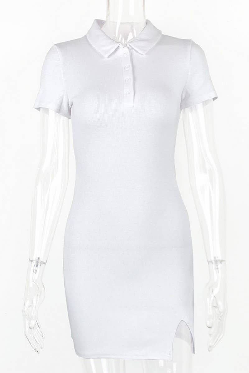 CWDSD4202_TIGHT LAPEL SHORT-SLEEVED KNIT DRESS