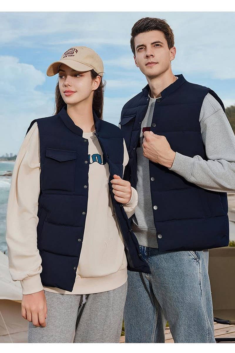 CWOV00103_SOLID COLOR CASUAL POCKET DOWN COTTON VEST