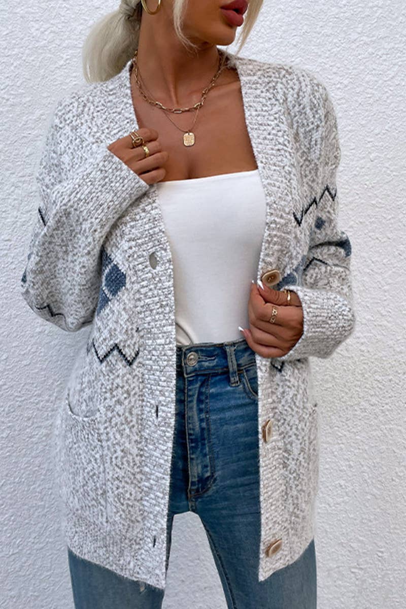 CHRISTMAS SNOWFLAKE KNIT SINGLE-BREASTED SWEATER