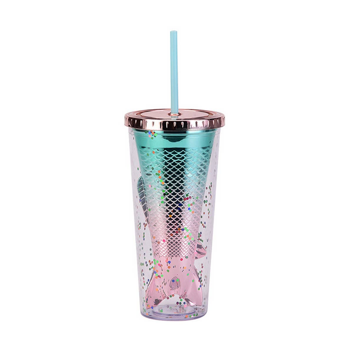 DOUBLE LAYER GRADIENT MERMAID TAIL WATER CUP