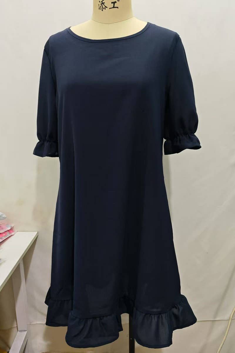 CWDSD10874_VINTAGE COTTON LINEN SHORT SLEEVE SWING DRESS