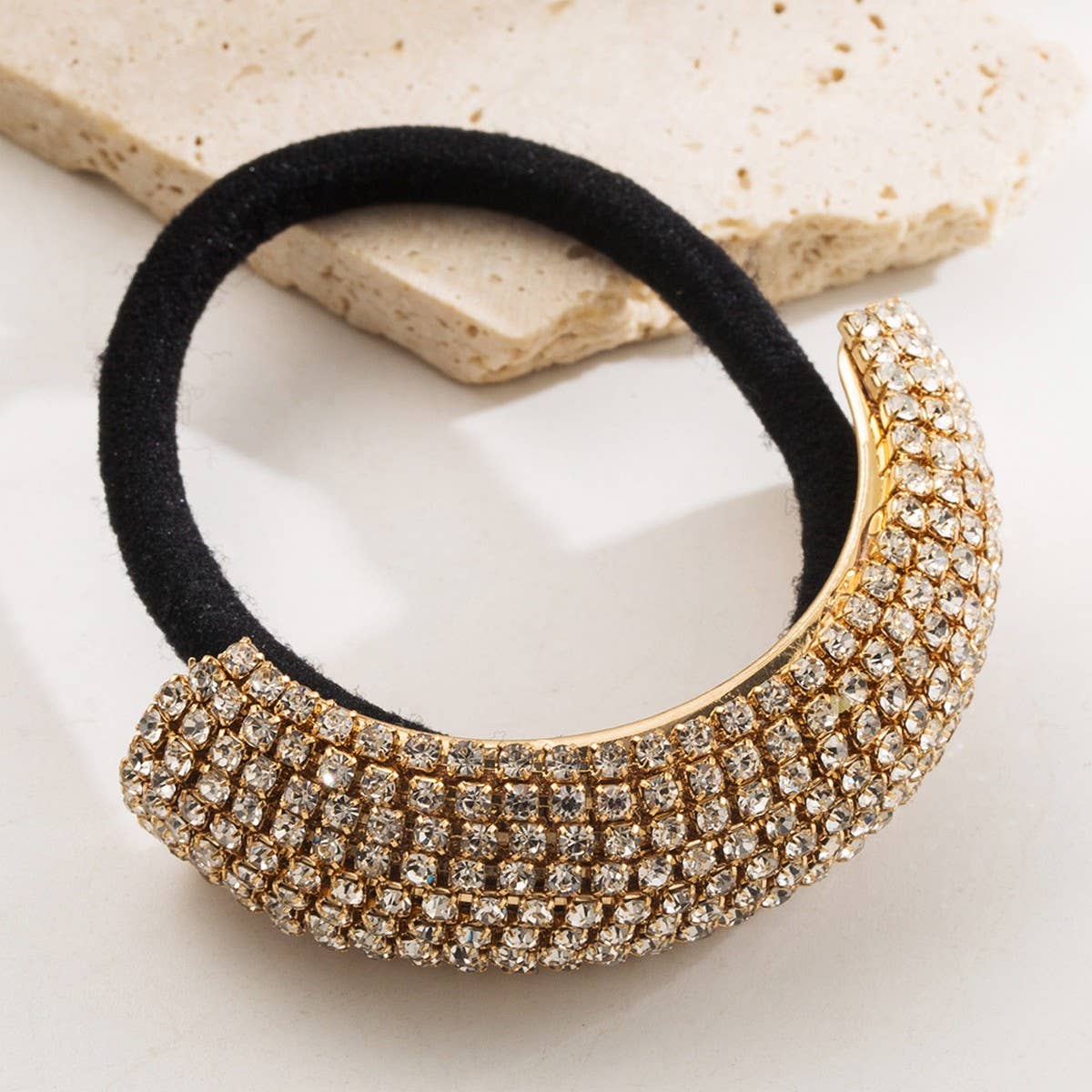 Boutique Metal Rhinestone Bow Elastic Hair Tie_CWAHA6180