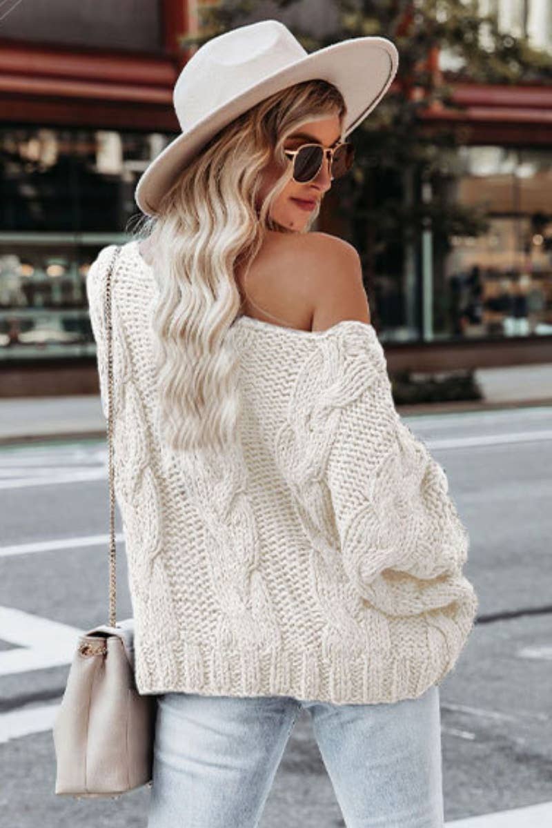 CWOSWL6735_WINTER ONE-SHOULDER LOOSE LONG-SLEEVED SWEATER